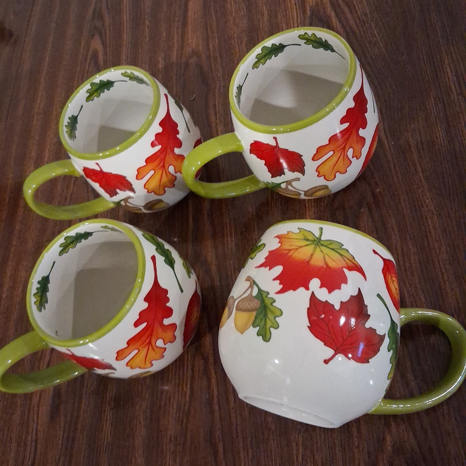 Temptations By Tara Fall Leaf Coffee Mug Set of 4 14 Oz Ceramic Green
