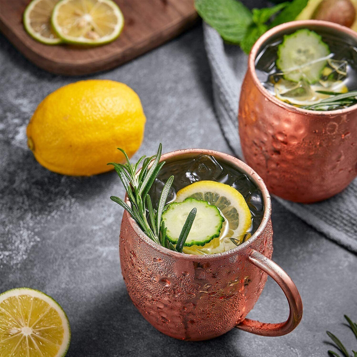 US SHIP 4Pcs Moscow Mule Copper Mug Set Cups with Handles Straws Coasters Brush