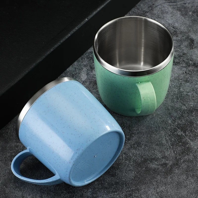 Simple Solid Color Stainless Steel Mug Wheat Straw Element Small Water Cup Child