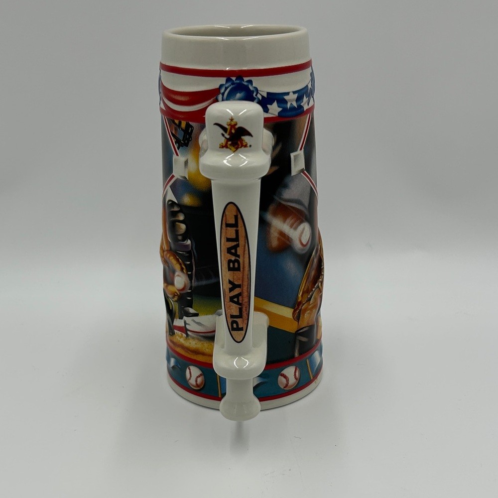 Vintage Budweiser Baseball Beer Stein Mug Play Ball Sport Action 1996