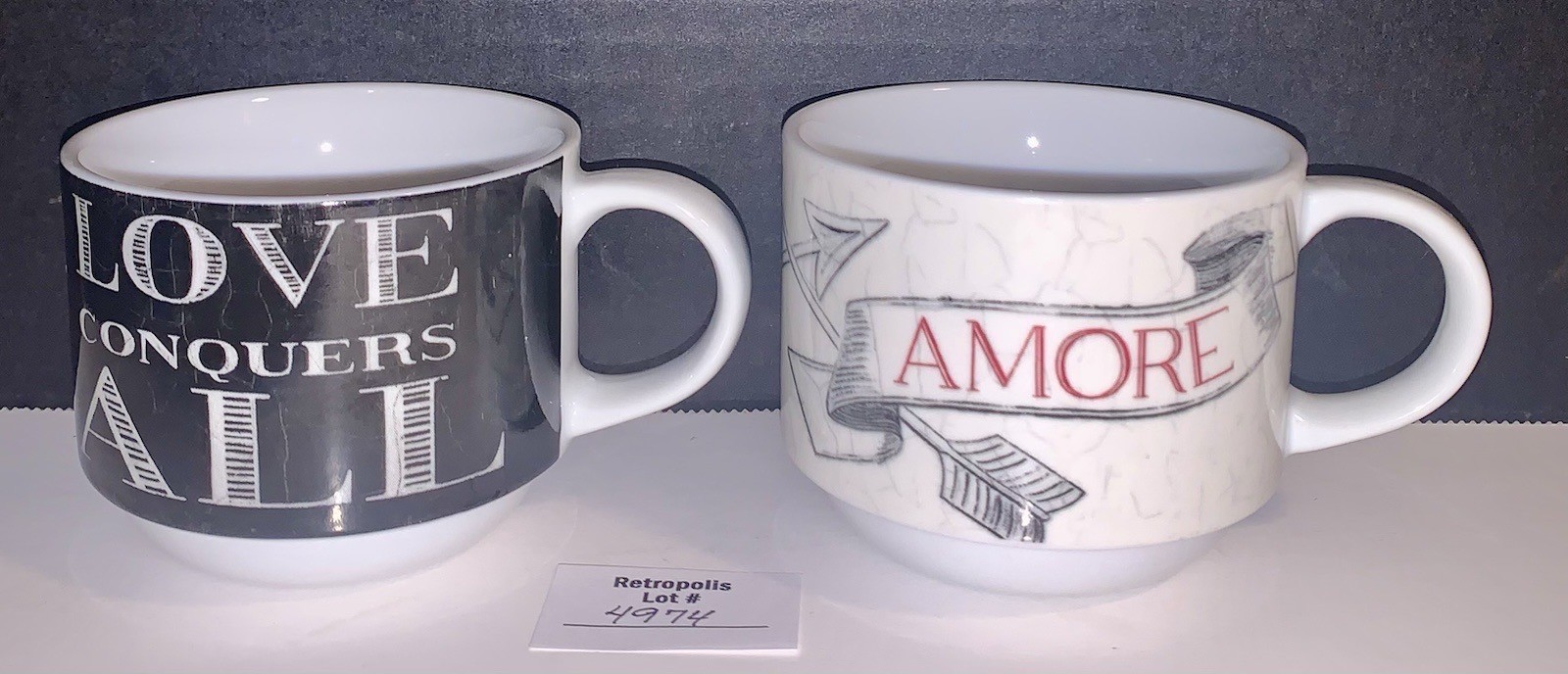 2 Pier 1 Imports Love Amore Stackable Ceramic Mugs