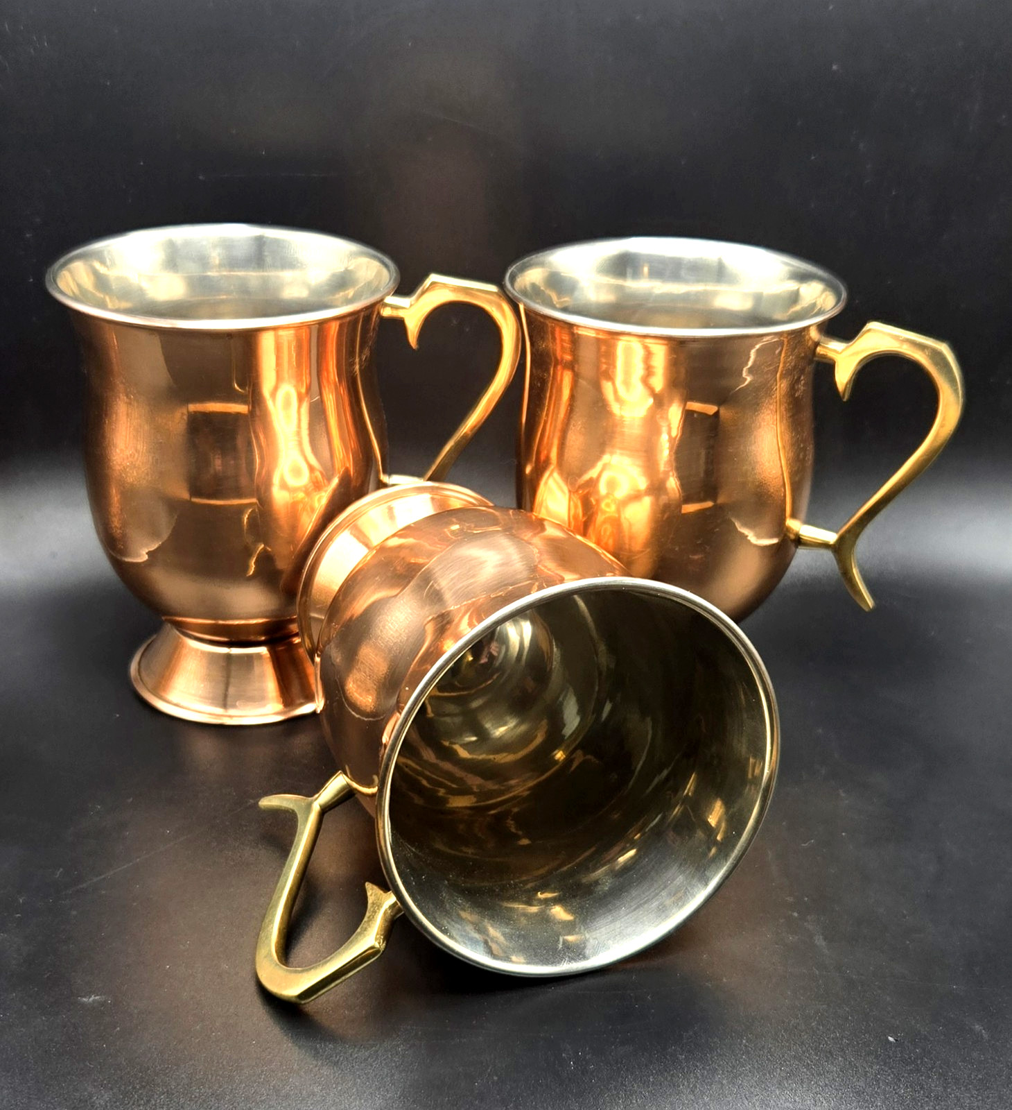 ODI OLD DUTCH INTERNATIONAL Set of 3 RARE FOOTED COPPER MOSCOW MULE 16-OZ MUGS