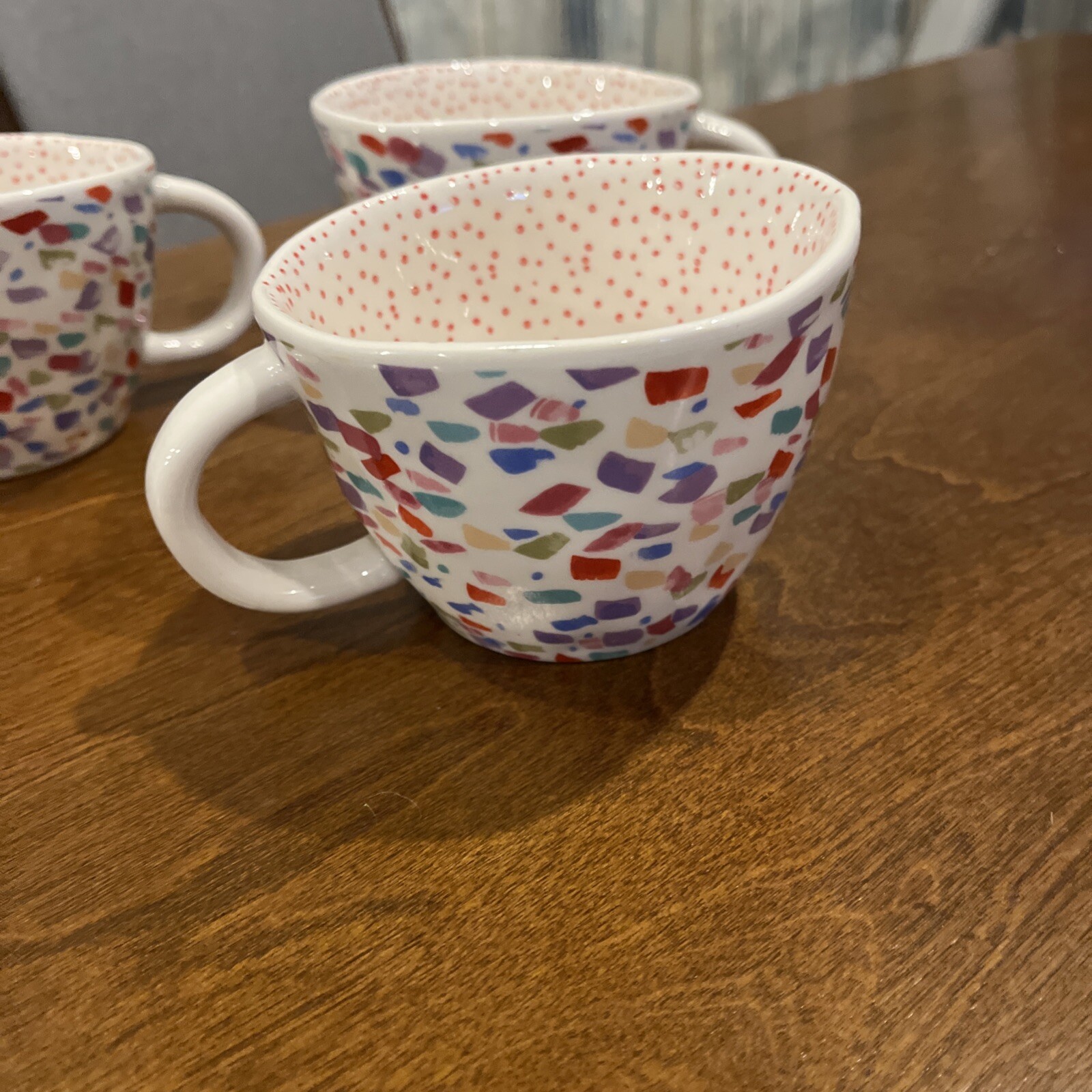 Old Pottery Company Oversized Mugs Set of 3 Multi Color Polka Dot Interior