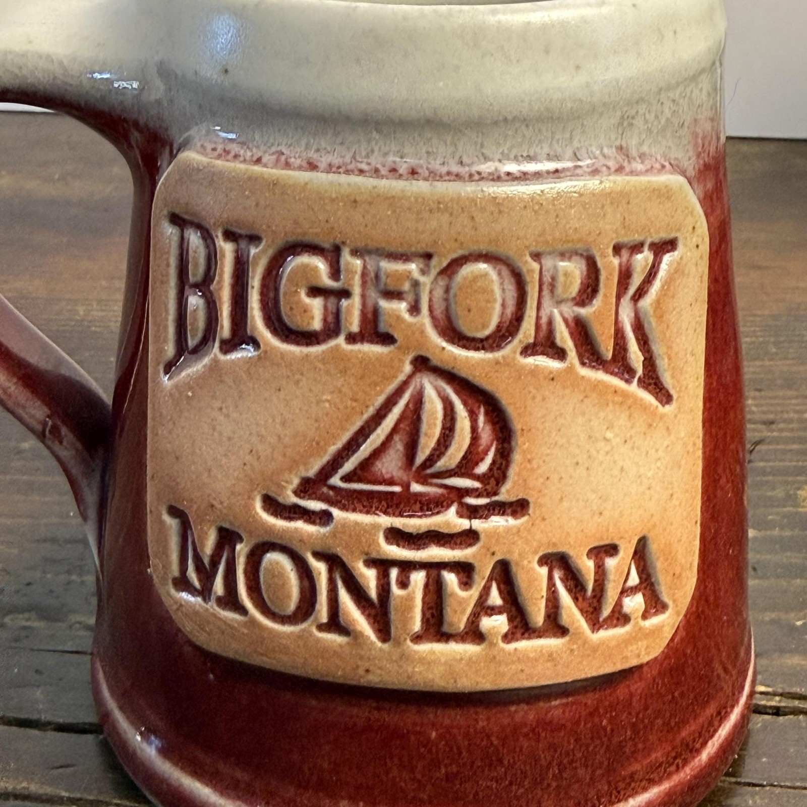 VTG Whitefish Pottery Bigfork Montana Red Stoneware Mug Handmade Sailboat USA
