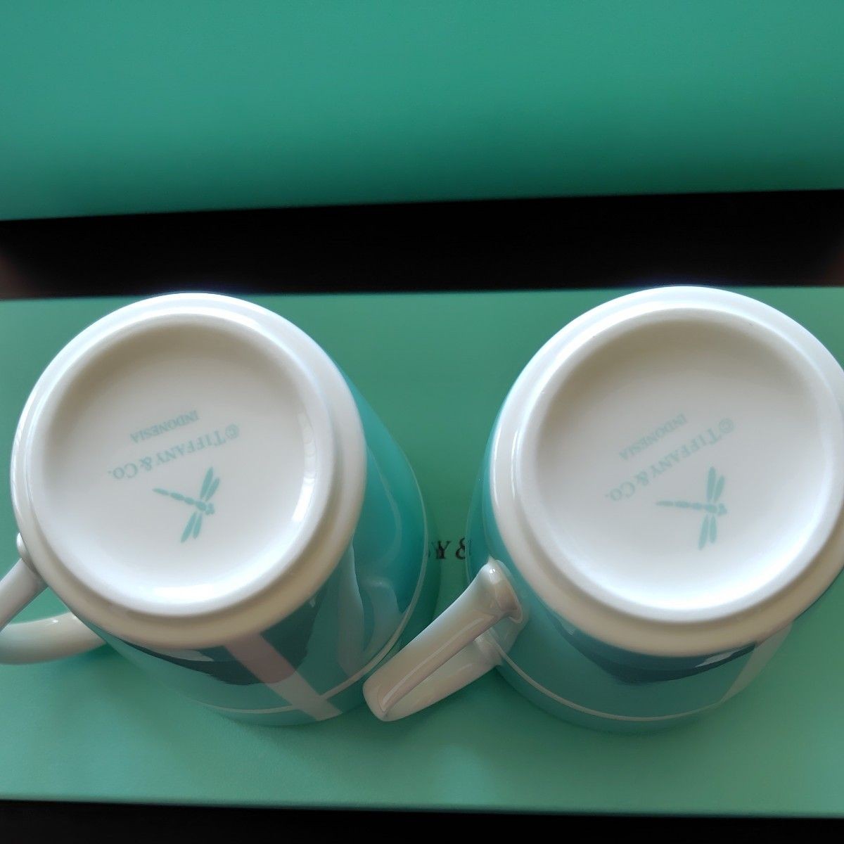 [NEW] TIFFANY & CO Bow Ribbon Bone China Blue Mug Cup 2pc Japan