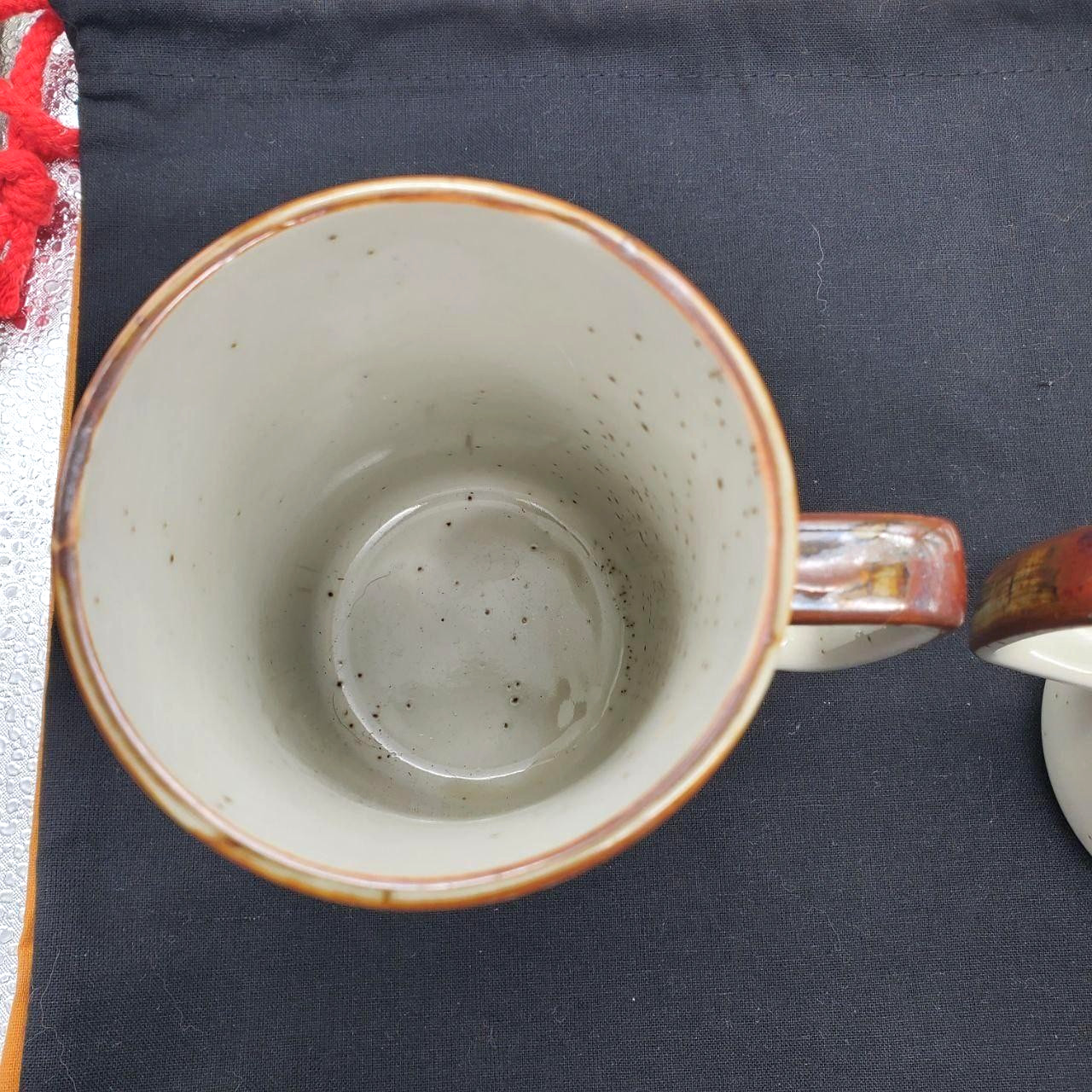 VTG Otagirl Tall Stackable Mugs Set Of 2 Birds Bamboo Speckled Japan 70s Ceramic