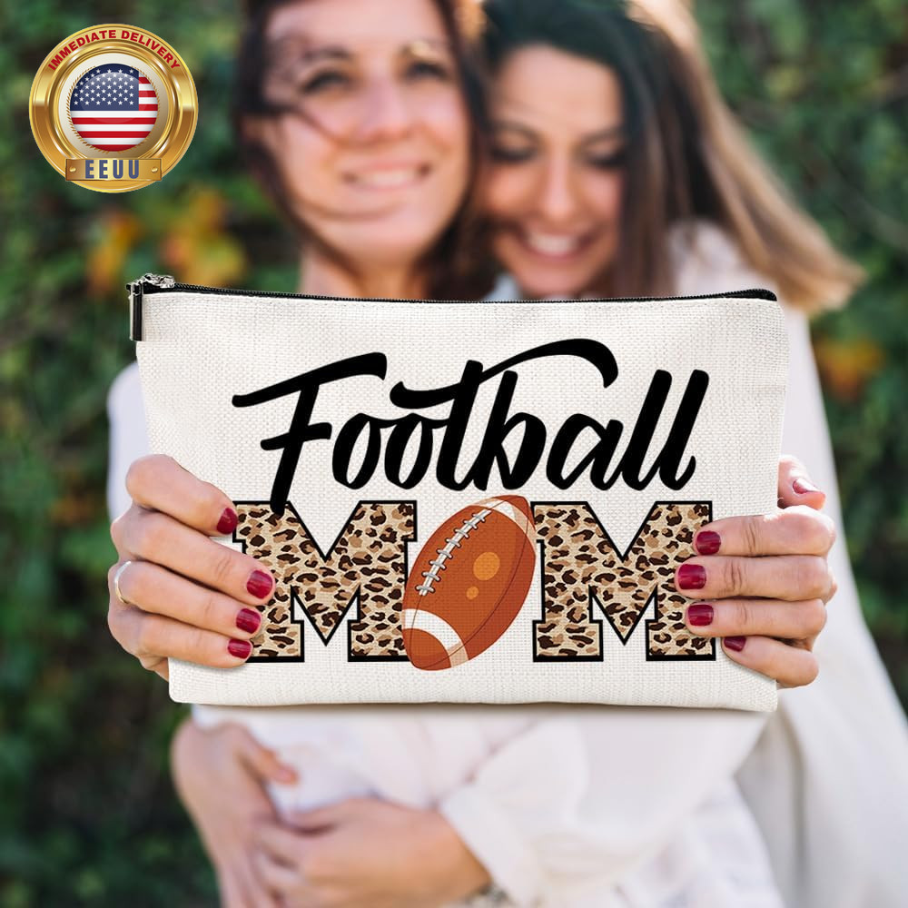 Funny Football Mom Essentials Mothers Day Makeup Bag Mom Gifts Leopard Print Cos