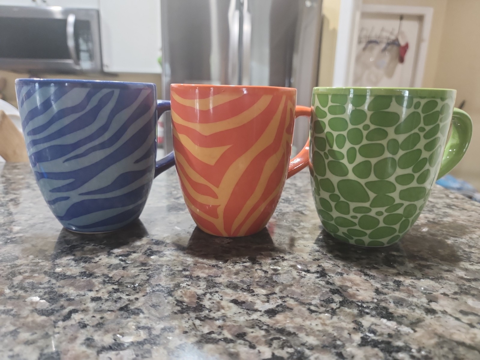 Set Of 3 SCM Designs 16 oz Stoneware Coffee Mugs Zebra Stripes & Turtle/Tortoise