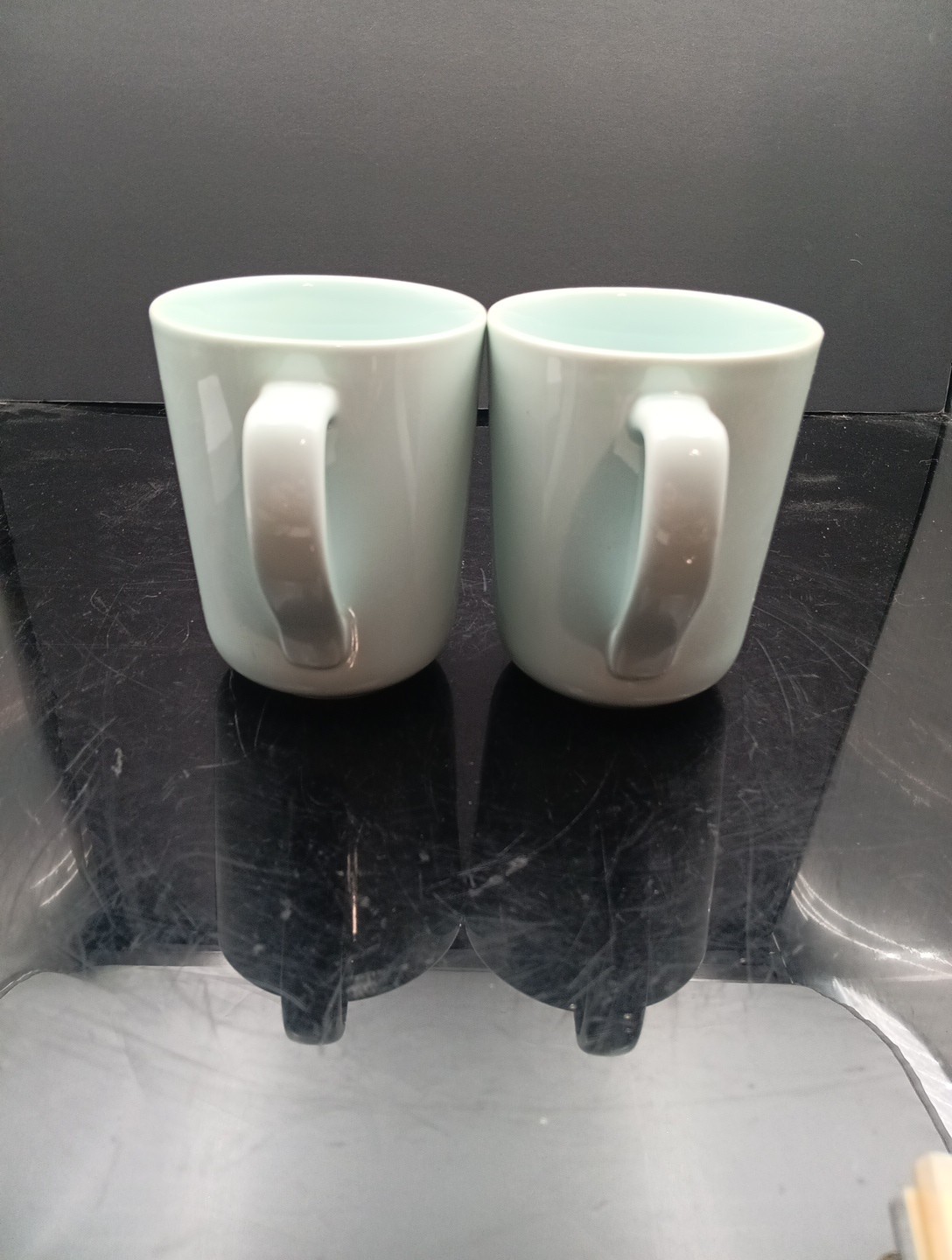 Pair Of Real Simple SEAGLASS Stoneware Coffee Mugs 4 1/2″ RARE! Free Ship! T2690