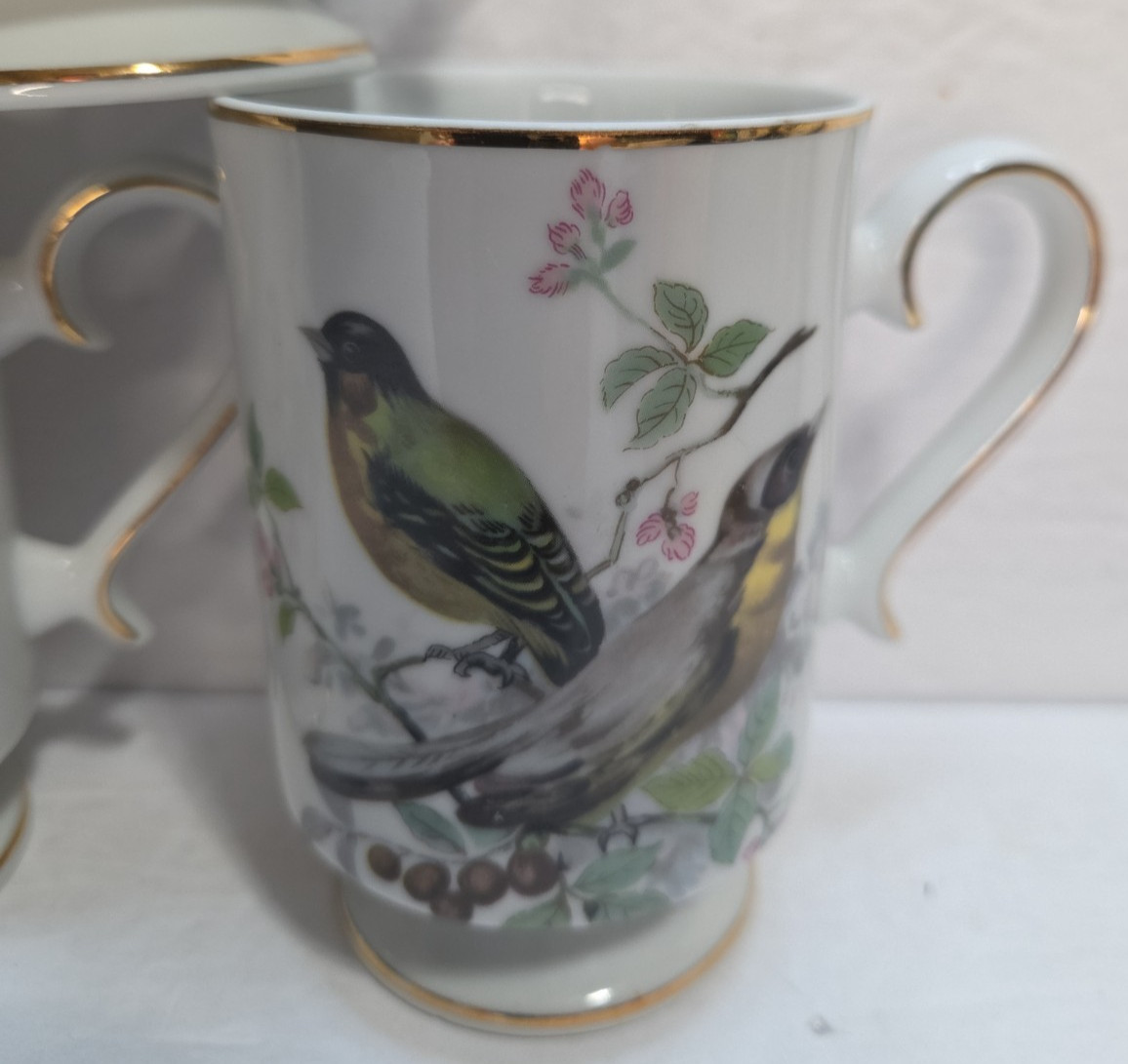 6 Vintage Royal Crown Love Birds Coffee Mugs Cups Pedestal Gold Trim Bird Lovers
