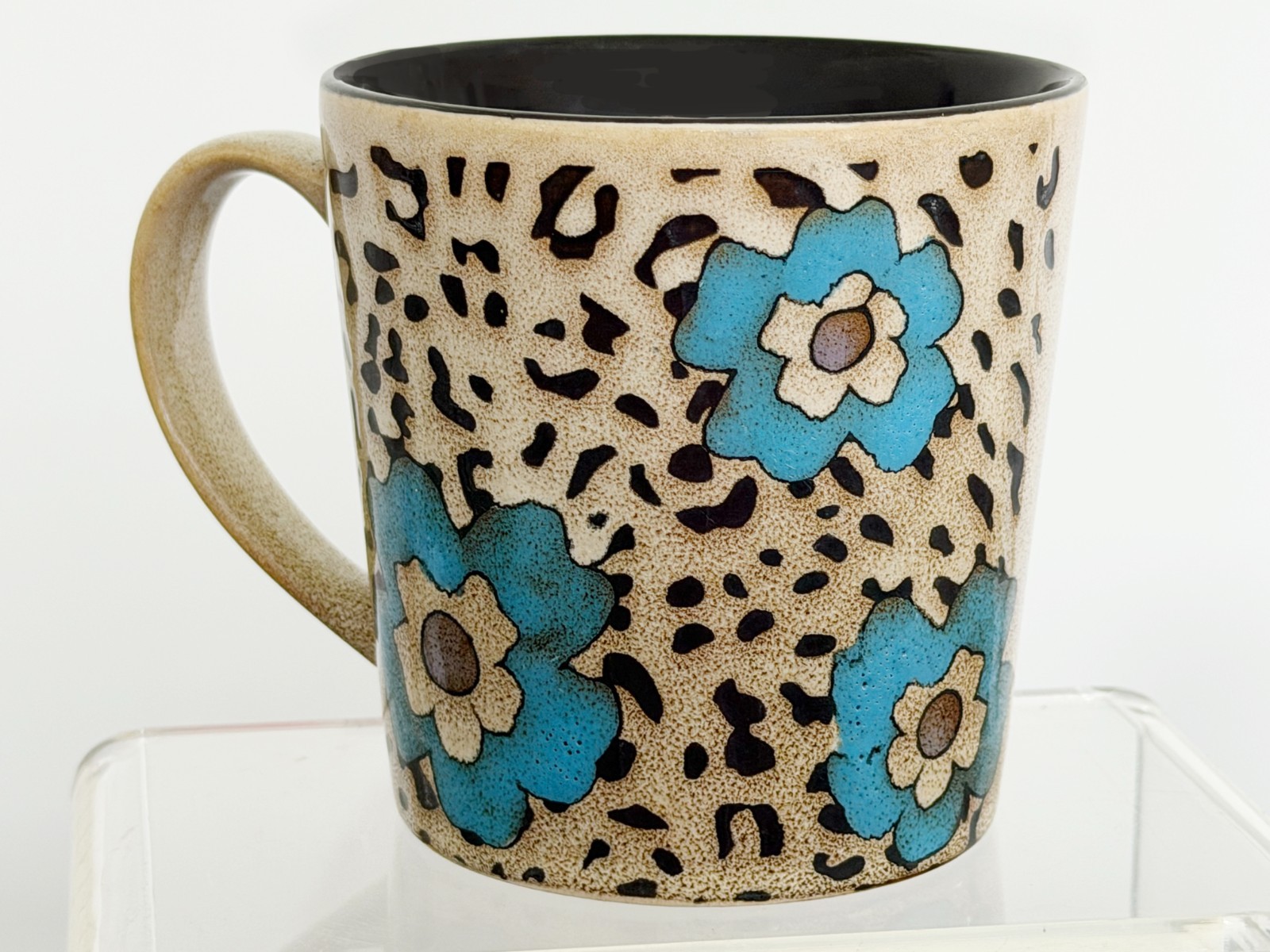 Leopard Floral Coffee Mug Brown Wildlife 4.25” Tall Blue Harbor Housewares Int