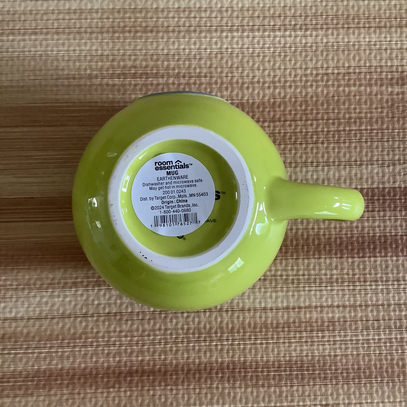 Room Essentials Ceramic Mug Happy Face Cup 1 Handle Green Cute Kitchen NEW