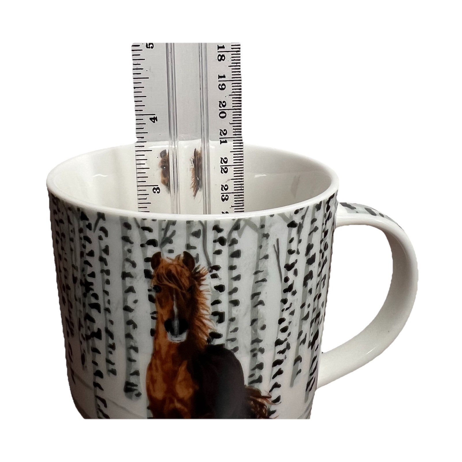 PPD Two Can Art Horse Birch Forest New Bone China Coffee Mug White Brown 3.5in
