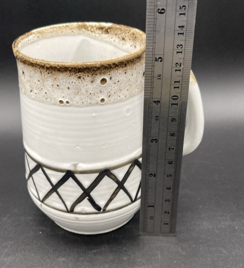 Large Stoneware Mug Lava Glaze White Brown Neutral MCM Earthy Retro Japan EUC