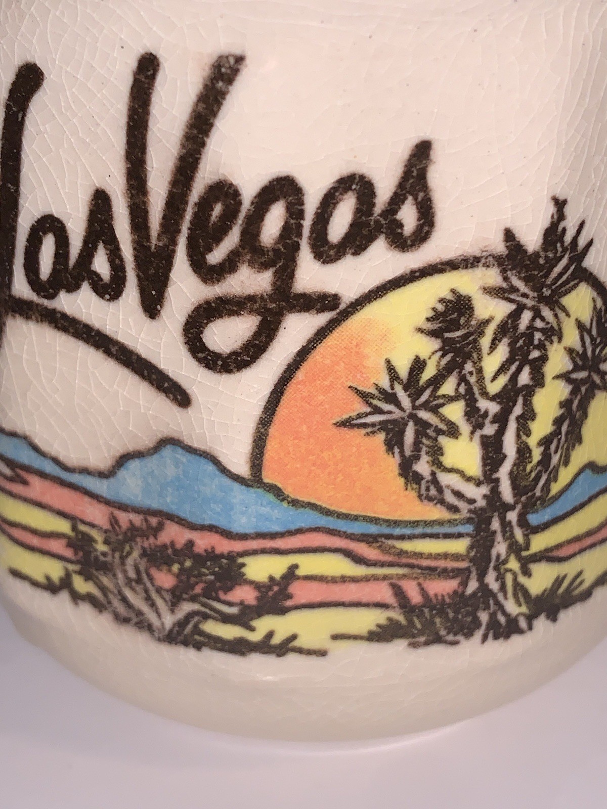 Las Vegas Souvenir Ceramic Coffee Mug Joshua Tree Cactus Desert Sunset Vintage