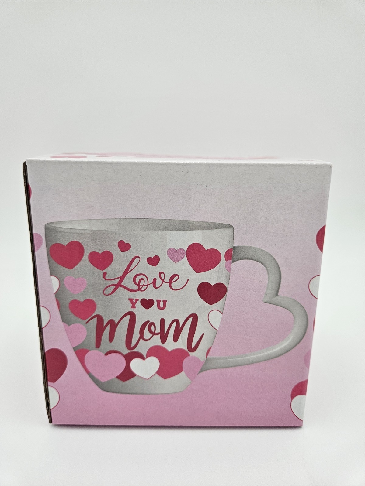 Heart Handle Ceramic Coffee Mug White Pink Red Decorated Mother’s Day Family