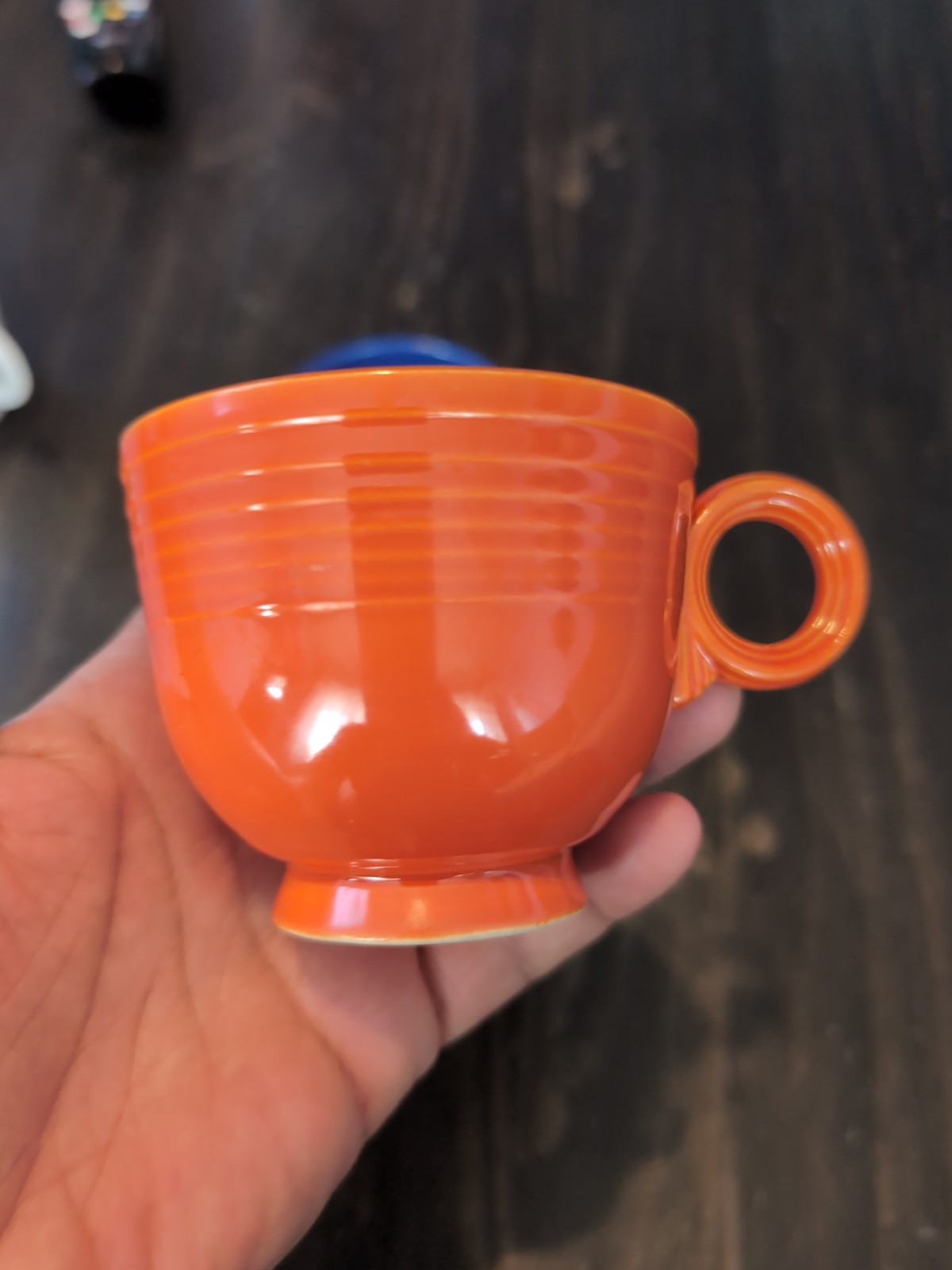 Vintage Fiestaware 3 Yellow, Orange, Blue Tea Cup Ring Handle 1936-1969
