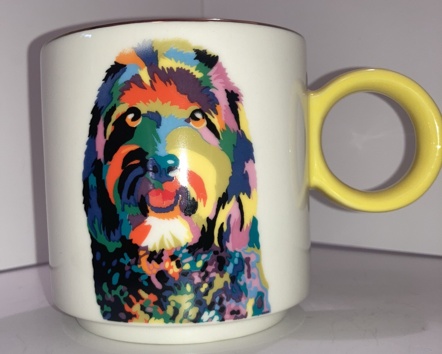 Golden Doodle Tabitha Brown Doodle Dog Rainbow Coffee Mug 17 oz NWOT