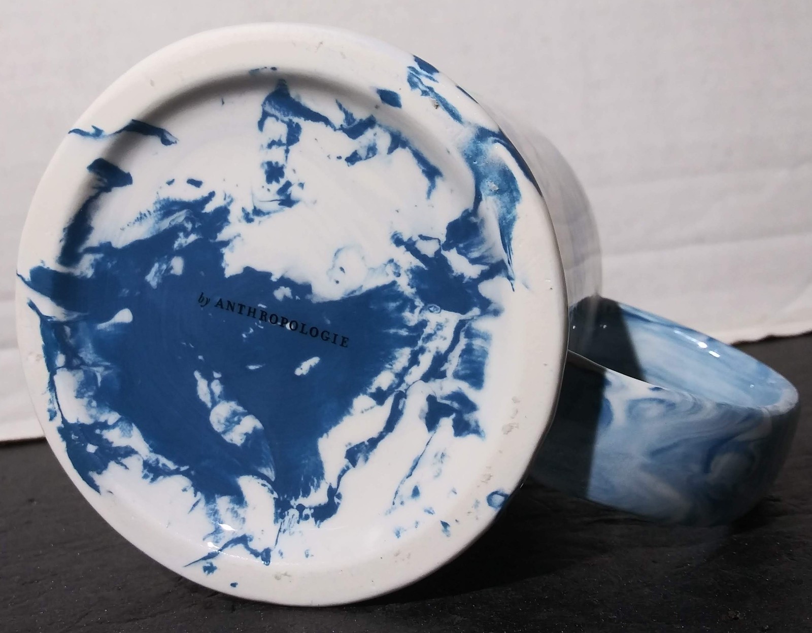 Anthropologie Personalized J Coffee Mug Marble Blue & White Design 14 oz Cup