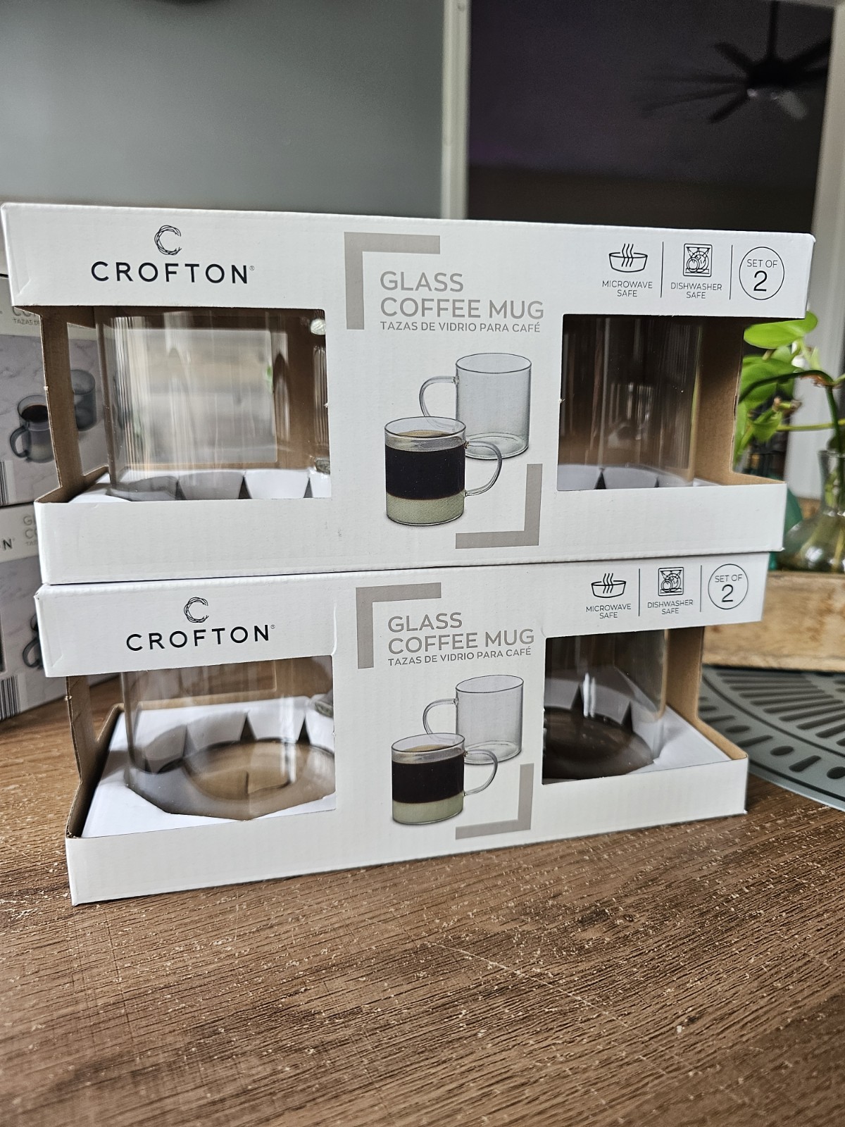Crofton Glass Coffee Mugs Aldi Borosilicate Glass Clear Set Of 4 NIB 15oz Htf