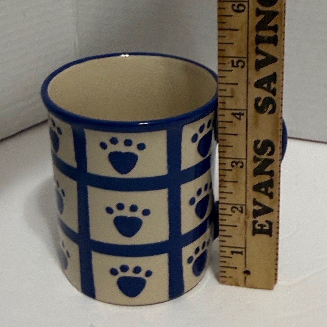 PetRageous Designs Blue Cream Paw Print Stoneware Coffee Mug Hand-Crafted 4.25in