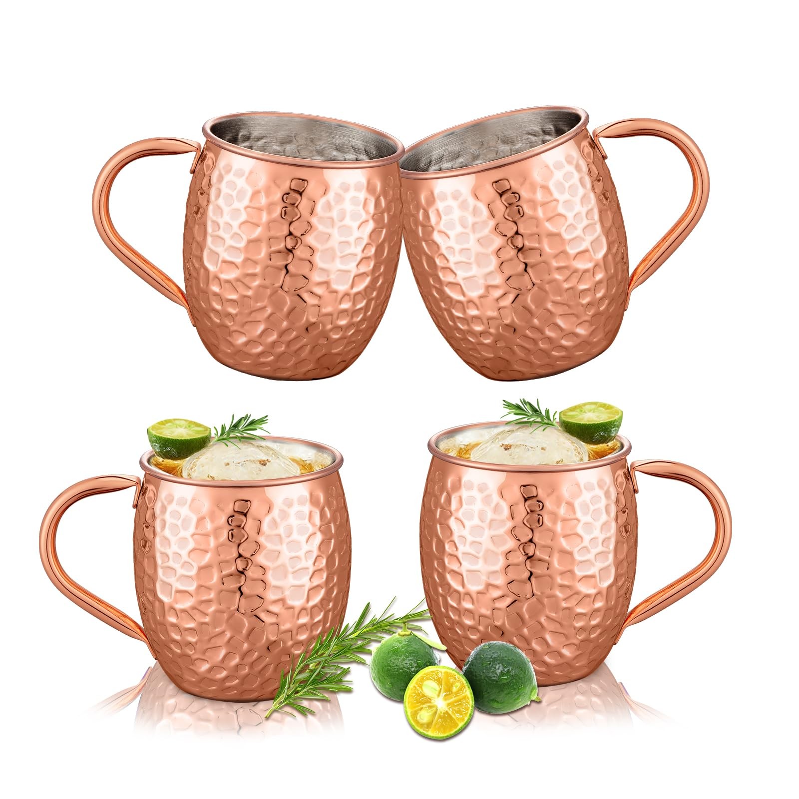 4 PCS Moscow Mule Mugs Electroplated Stone-Pattern Copper Mug 304 Steel