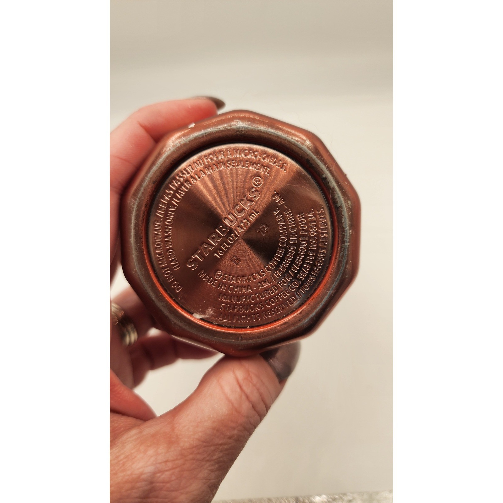 Starbucks Rose Gold Copper Faceted Stainless Steel Tumbler 16oz Travel Mug 2019