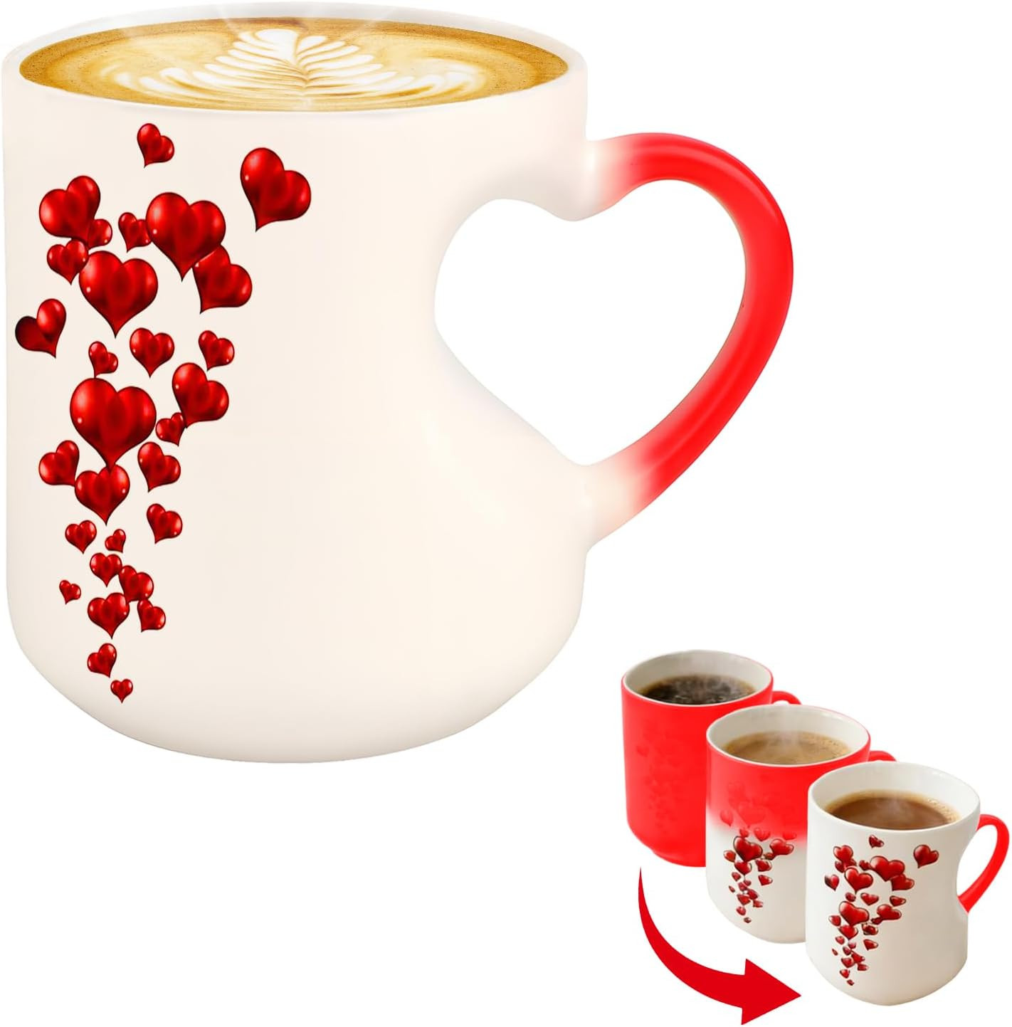 Color Changing Heart Mug, 11Oz Heat-Activated Novelty Ceramic Coffee Cup That Re