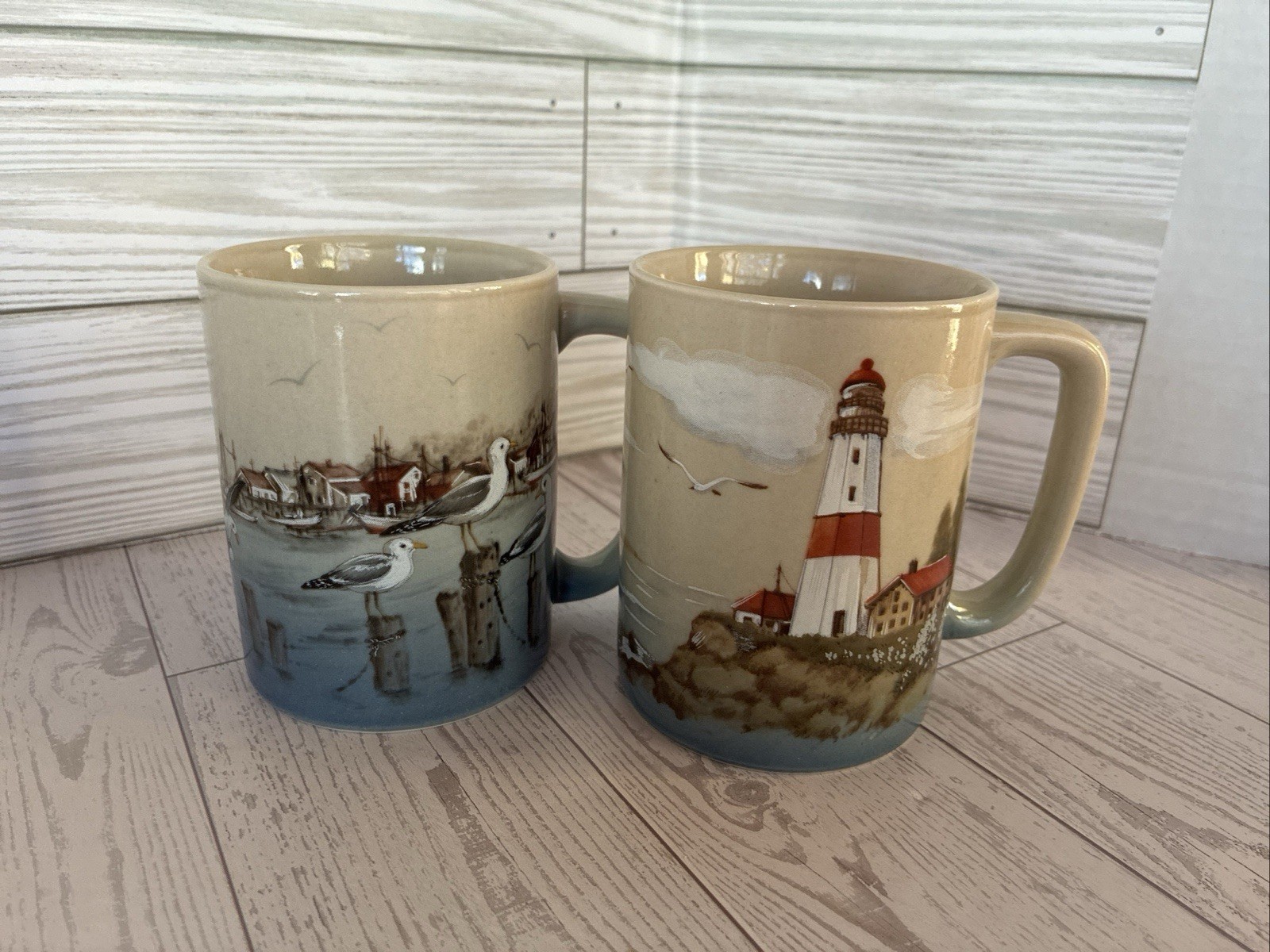Otagiri Japan Lighthouse Harbor Mugs Seagulls Beach House Coastal Decor Nautical
