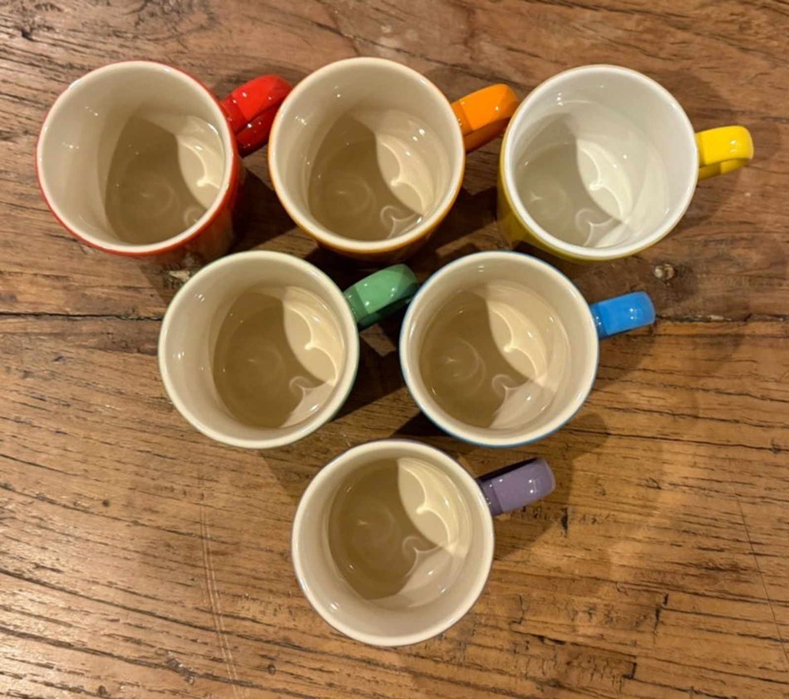 Le Creuset Stoneware Rainbow Multicolor Set of 6 3.5oz London Espresso Mugs NEW