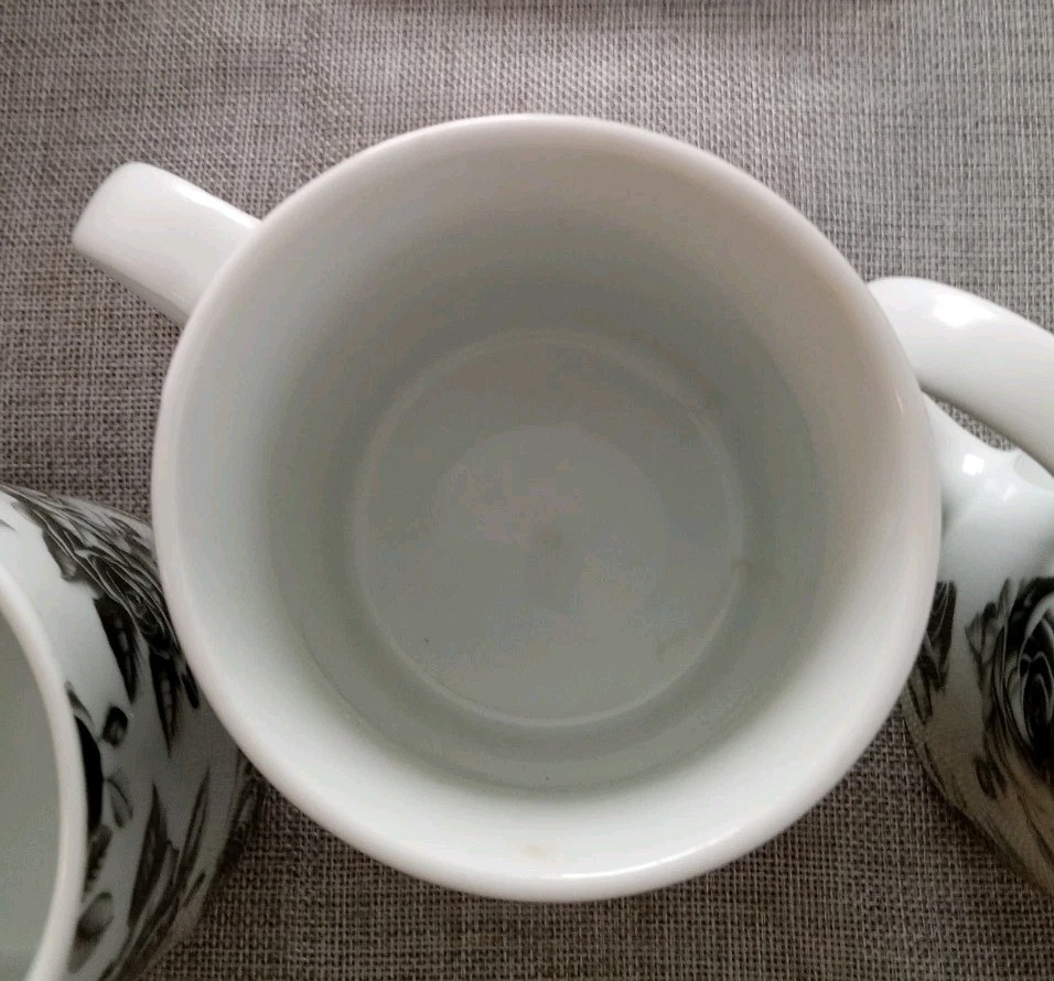 Set Of 4 Black And White Porcelain Rose Mugs