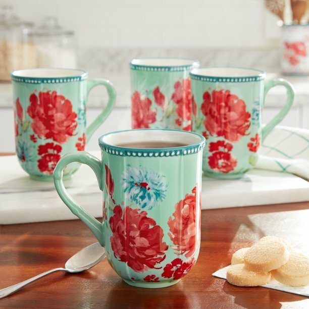 The Pioneer Woman Gorgeous Garden Large Stoneware 23 fl oz Mugs, Set of 4