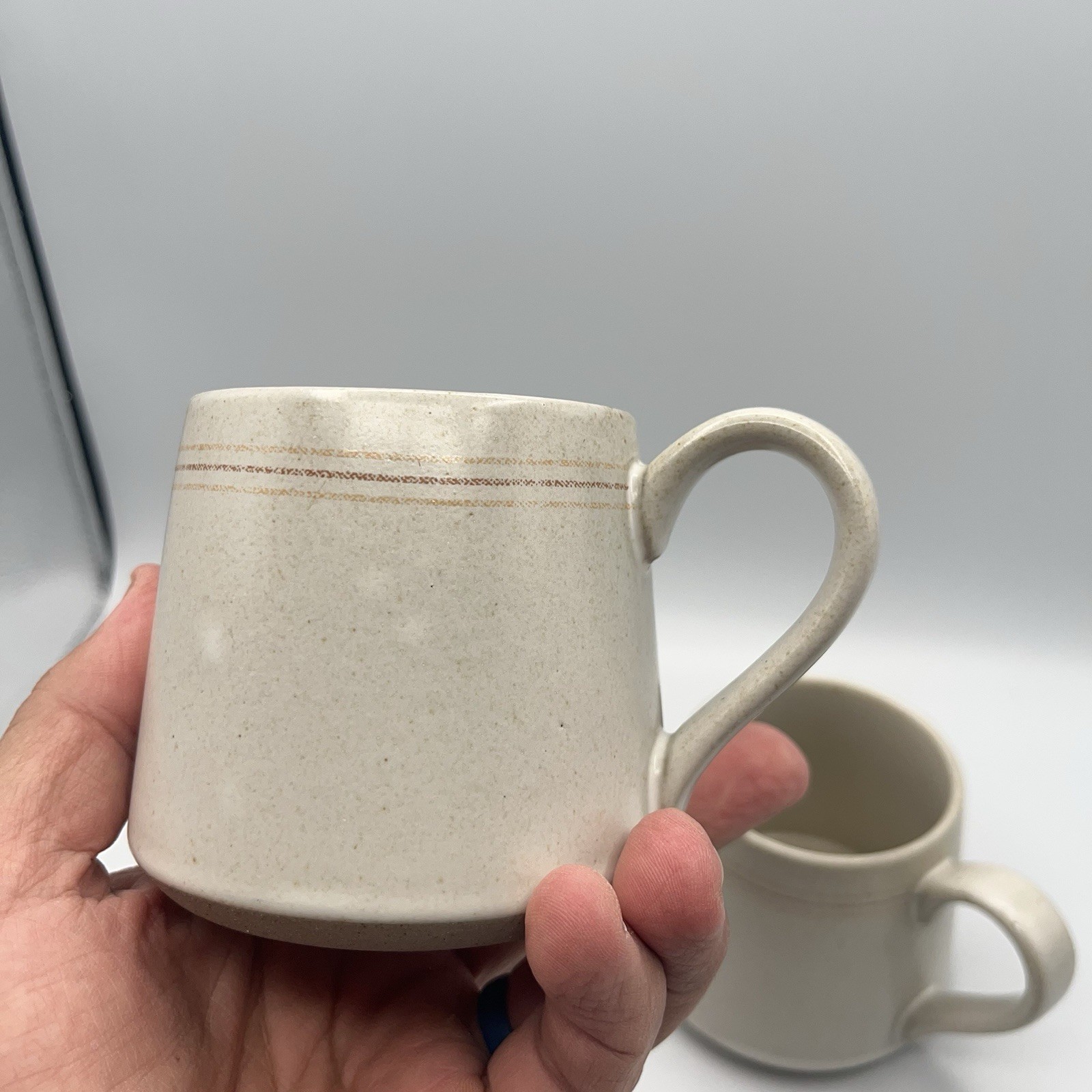 Magnolia set of 2 Beige Ceramic Tapered Coffee Mugs with Handles Solid Color