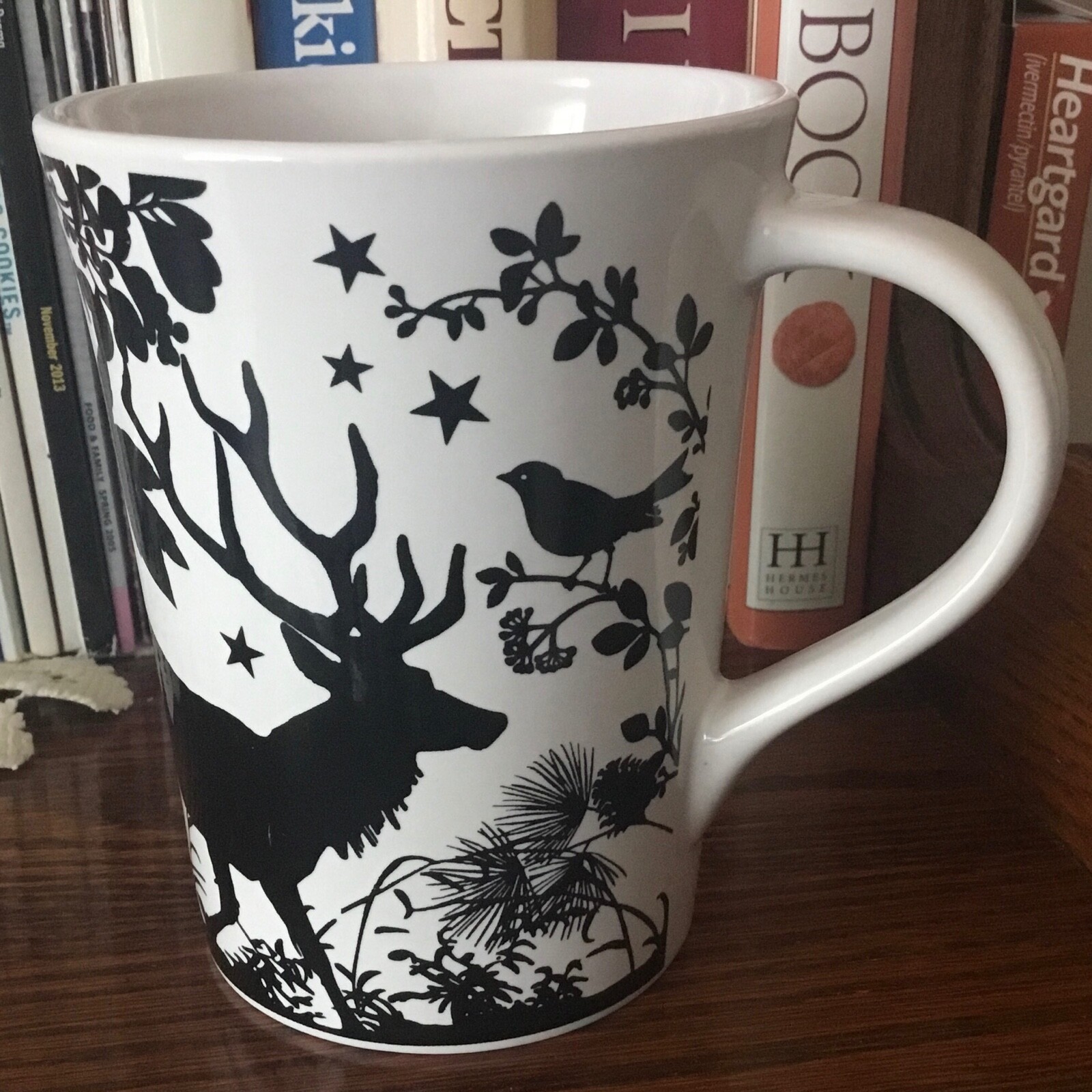 Christmas Holiday Deer in Forest Coffee Mug Black & White ROOM CREATIVE