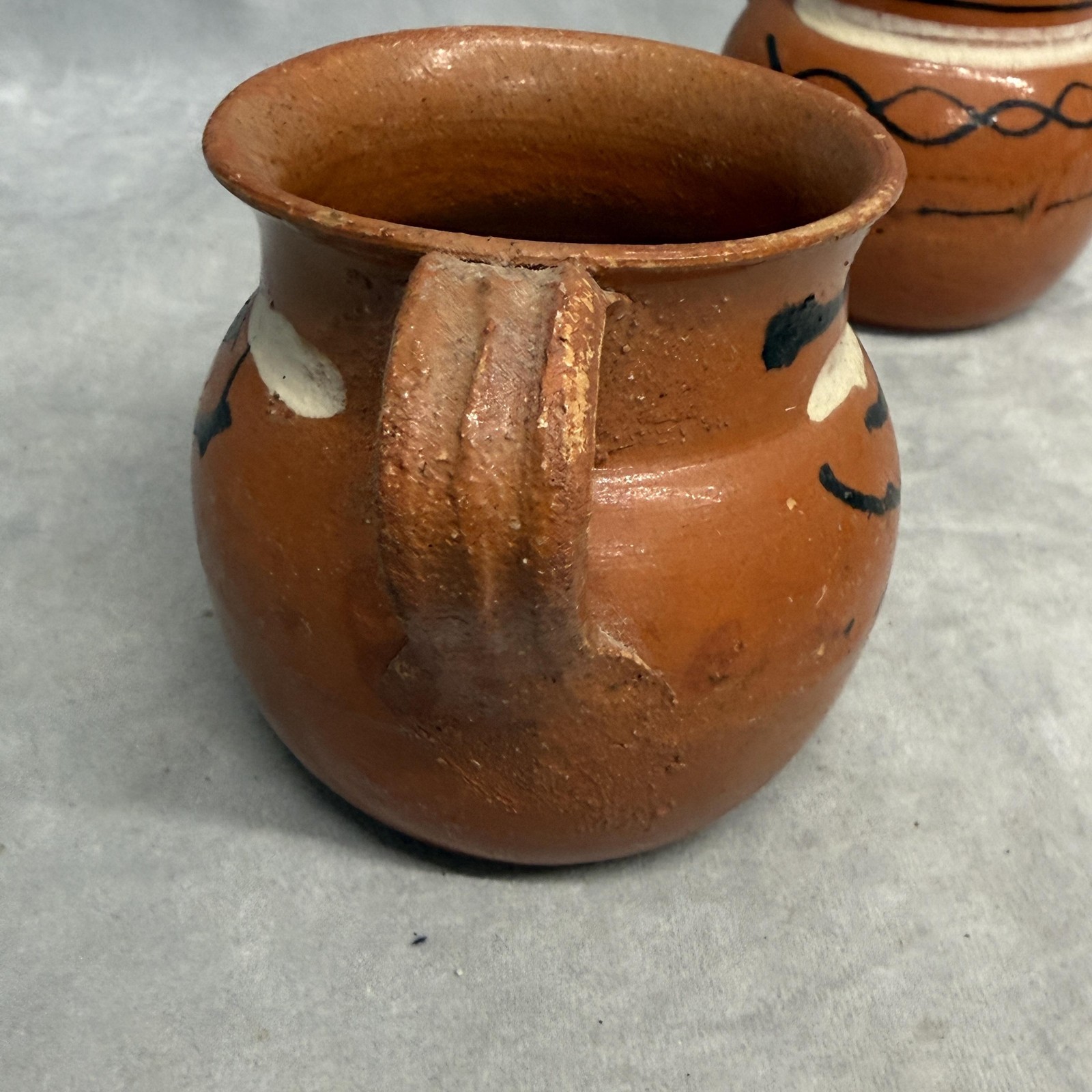 Handmade Terra Cotta Pottery Small Creamer Jugs Mugs Set Rustic Brown Folk Art