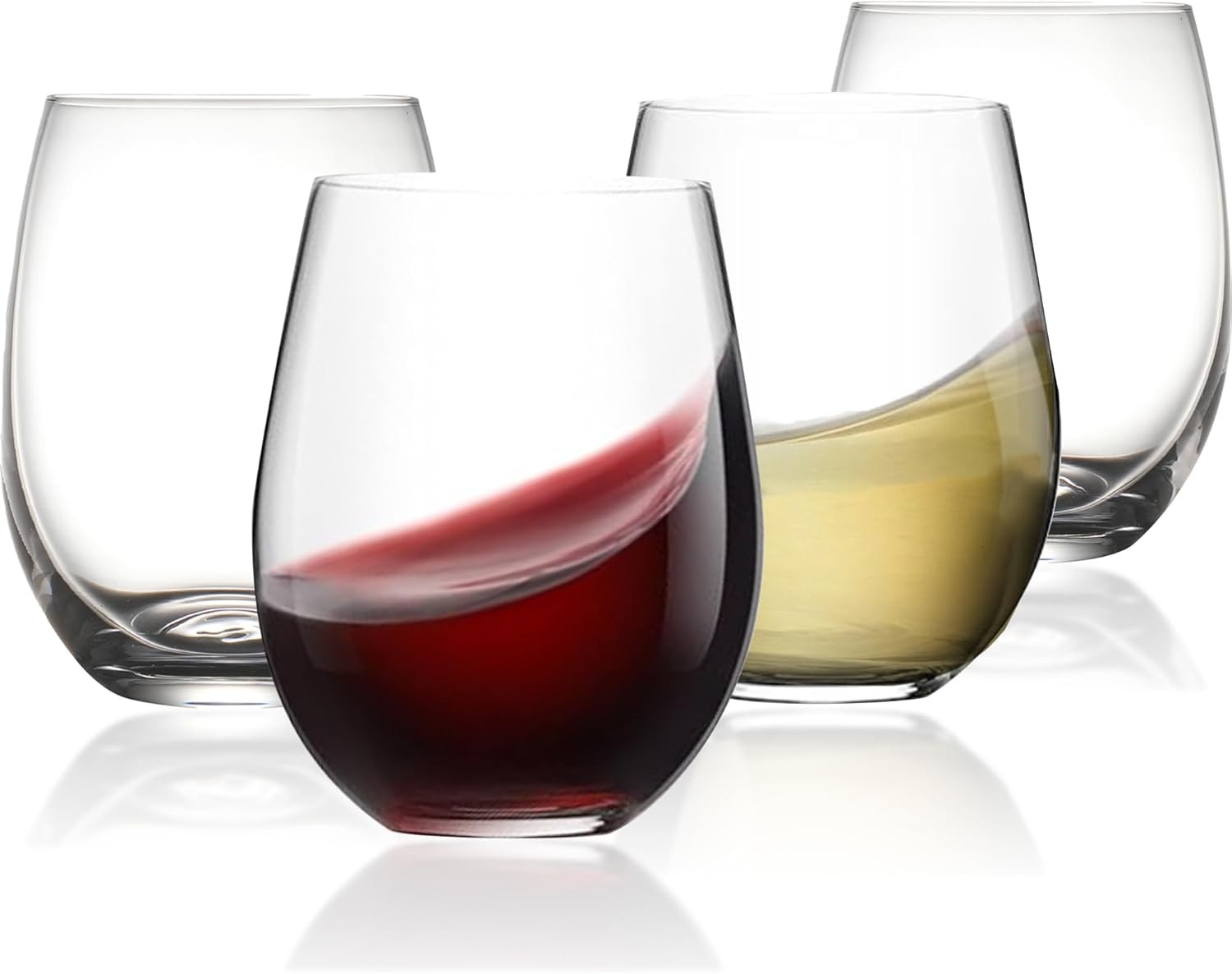 Stemless Wine Glass, Red & White 15oz Stemless Wine Glass Set of 4, Drink