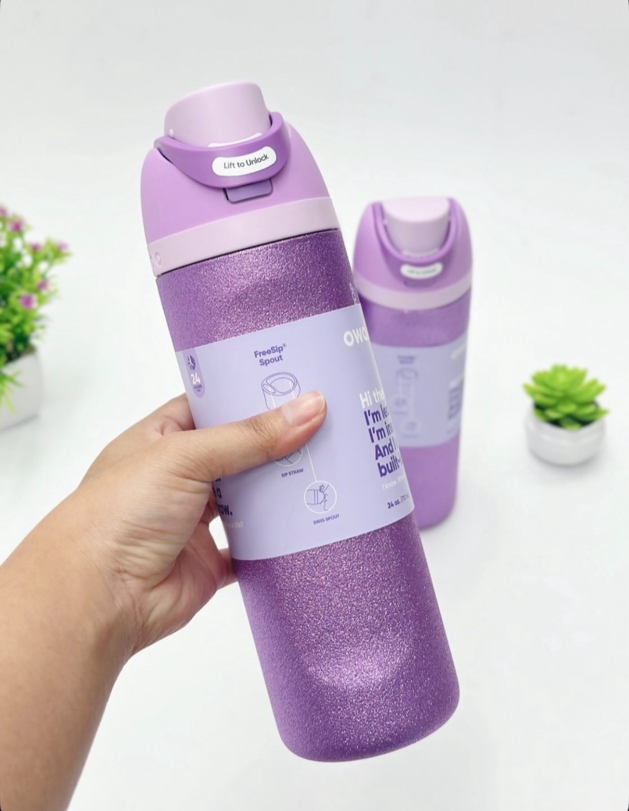 Owala 24oz FreeSip Stainless Steel Water Bottle – Glitter Purple-2026 Gift