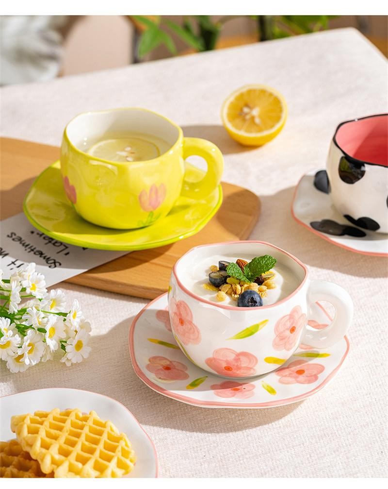 Cute 300ML Irregular Ceramic Mug Flower Heart Coffee Cup Milk Tea Mug Gift Kids