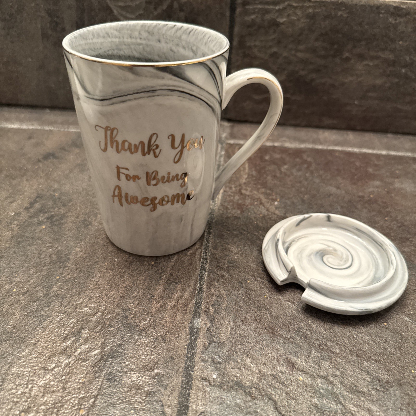 Thank You for Being Awesome Ceramic Coffee Cup Mug and Topper. Marble Effect