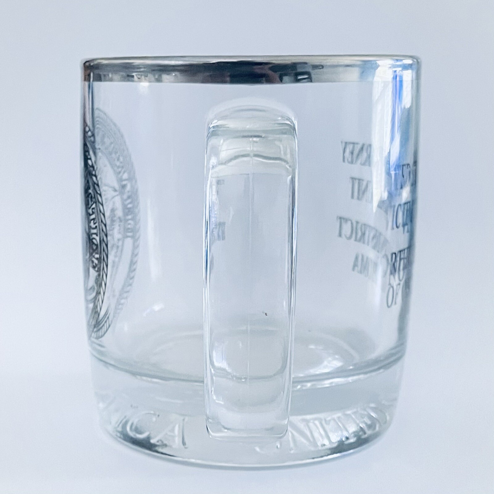 Department of Justice Silver Rimmed Glass Mug US Attorney Victim Witness Unit