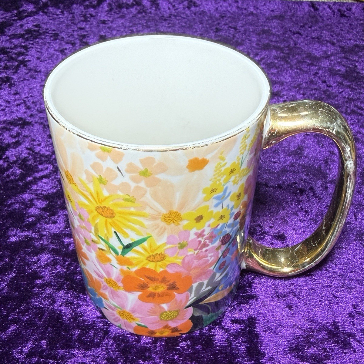 Rifle Paper Co Coffee Tea Mug Floral Marguerite Porcelain Gold Anthropologie