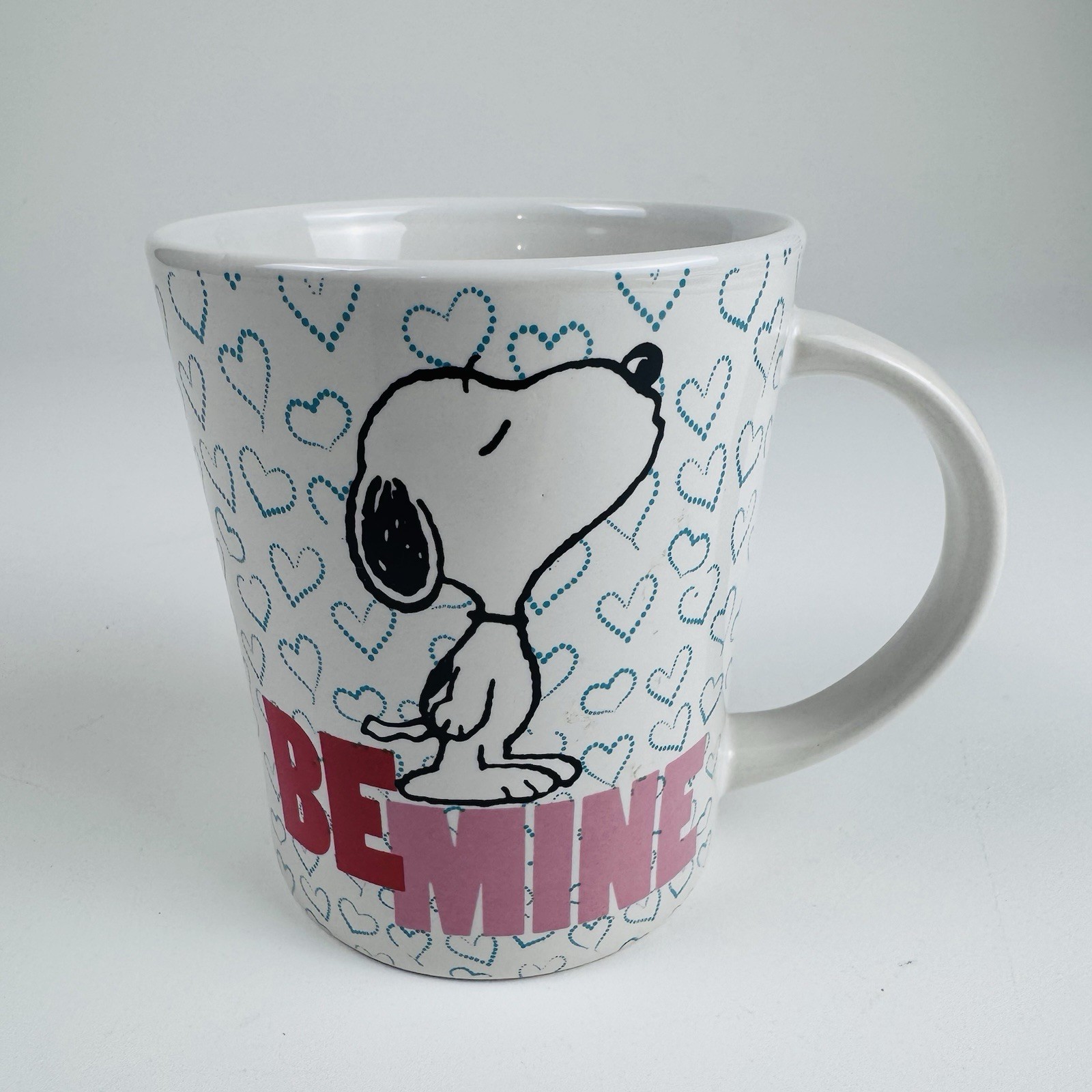 Large Coffee Mug Peanuts Teal Freckled Joy. Snoopy With Dots. 15 Ounce
