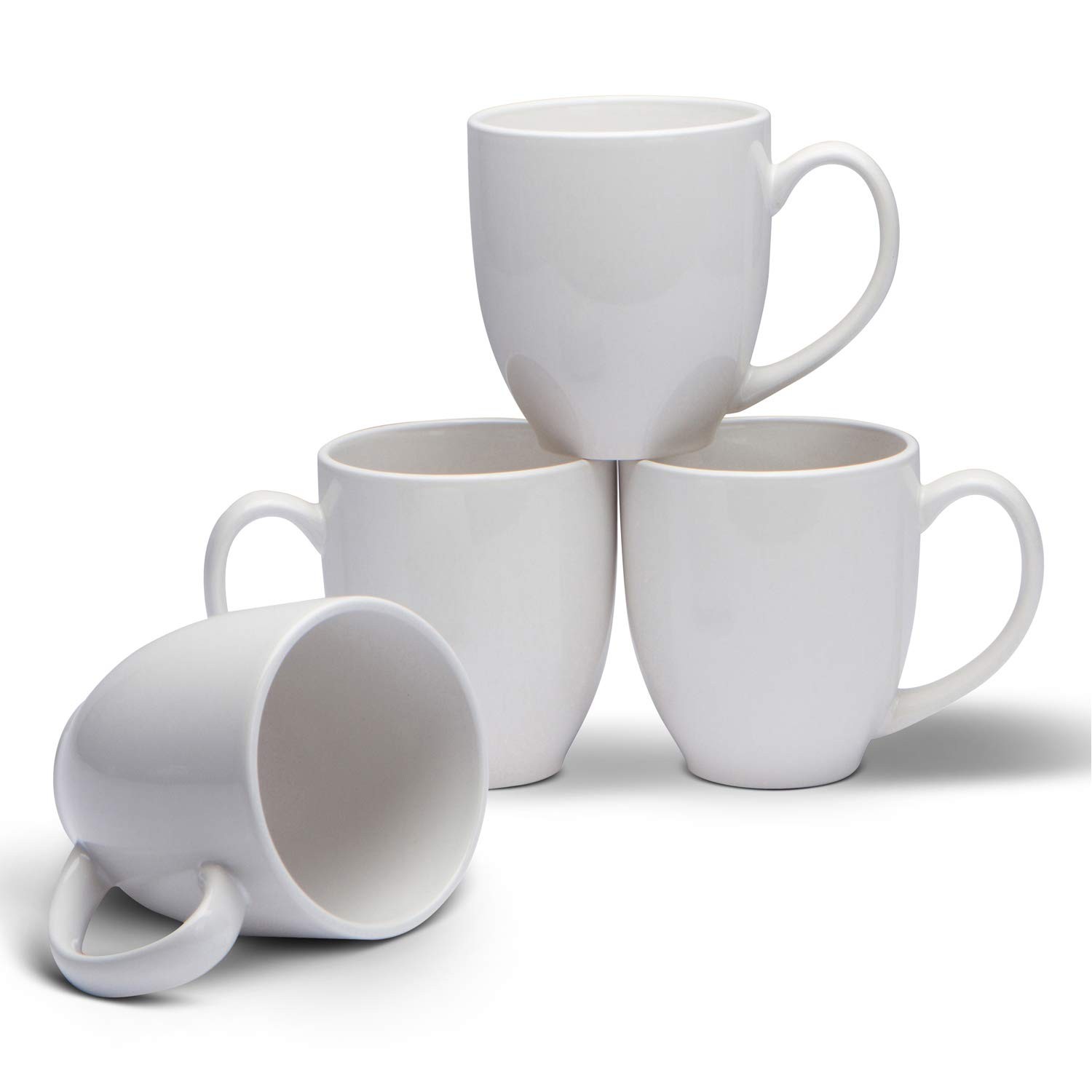 4 PCS Bistro White Mugs Coffee Tea 14oz Large Handles Ceramic Construction