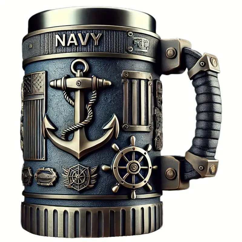 3D Relief Desige Decorative Military Branch Themed Stainless Steel Coffee Mug