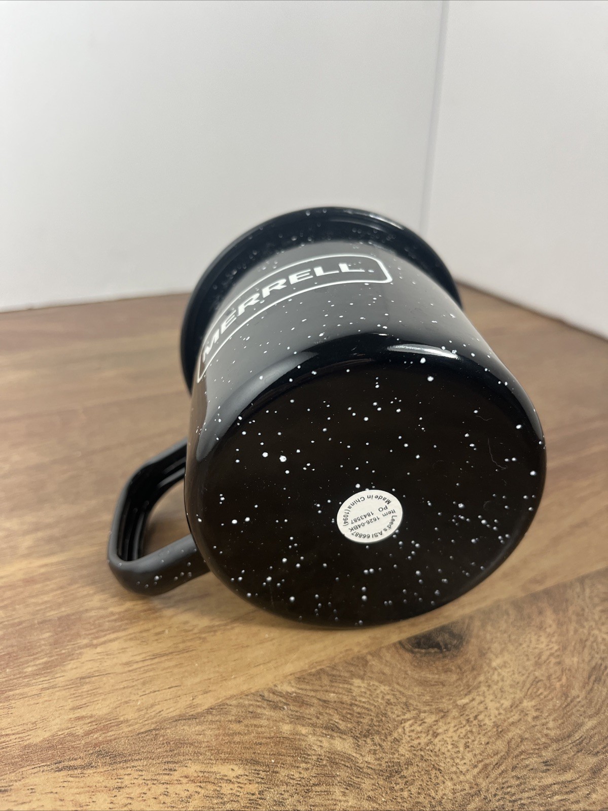 Merrell Metal Coffee Tea Mug Cup Camping Black with White Speckles Hiking