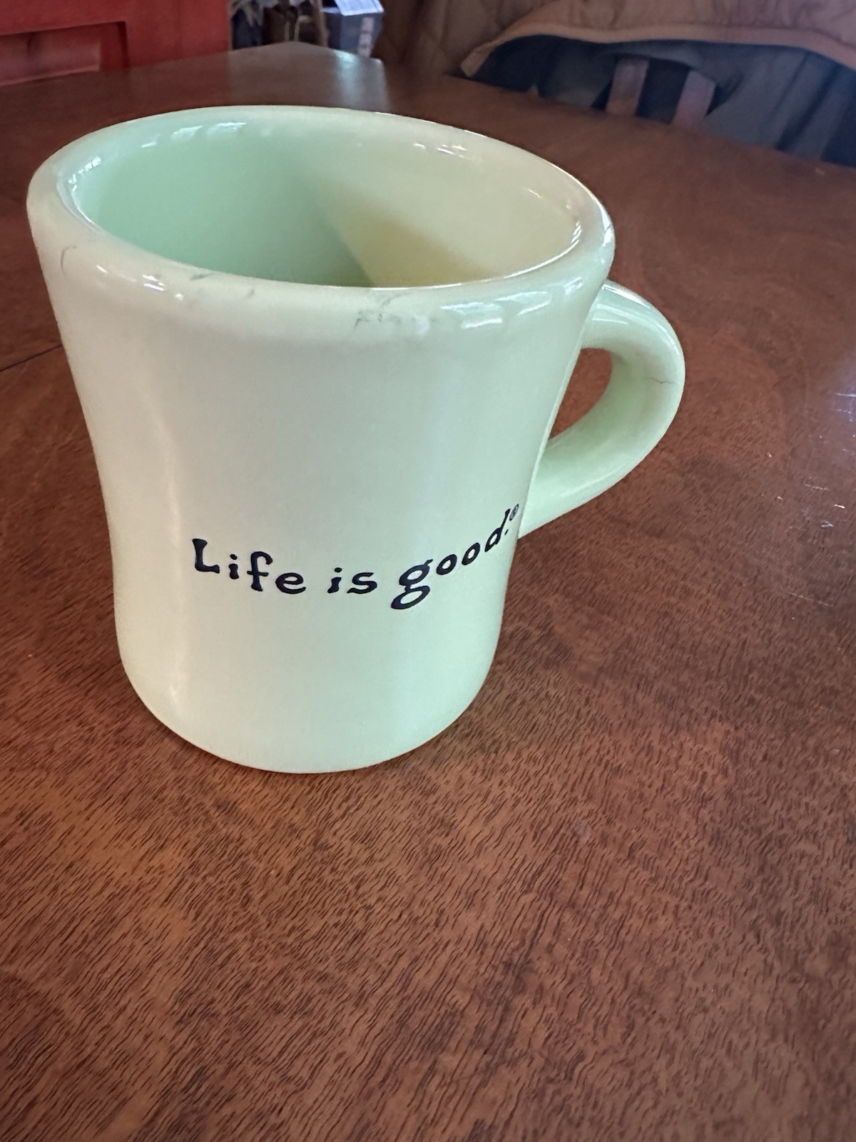 Life Is Good Happy Camper Spring Green Diner Mug 4” Tall Retro Camper Coffee Cup