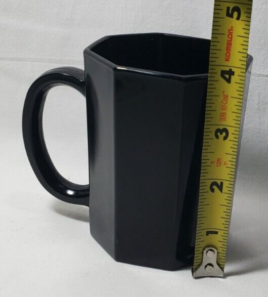 Arcoroc Octime Vintage Black Glass Mug Set, Octagon Paneled Sides, France Four