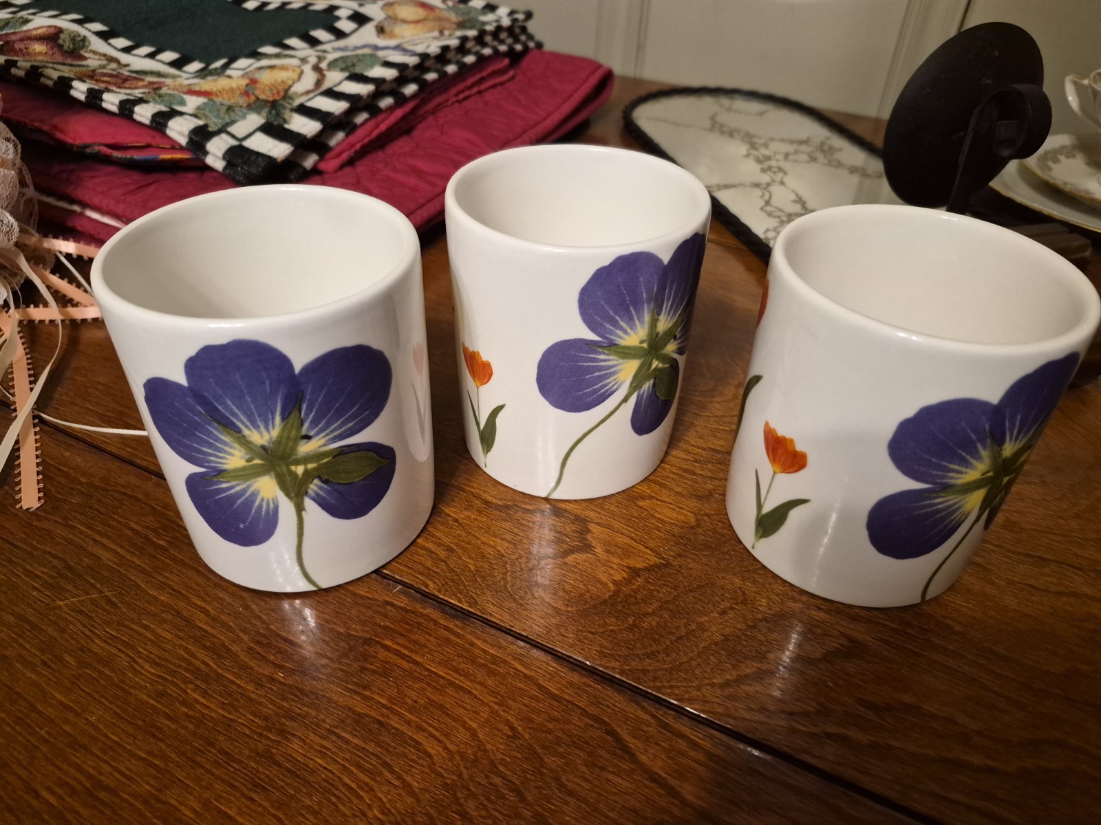 Set Of 3 Coffee Mug R.B Bernarda Mixed Flowers Floral Colorful Portugal