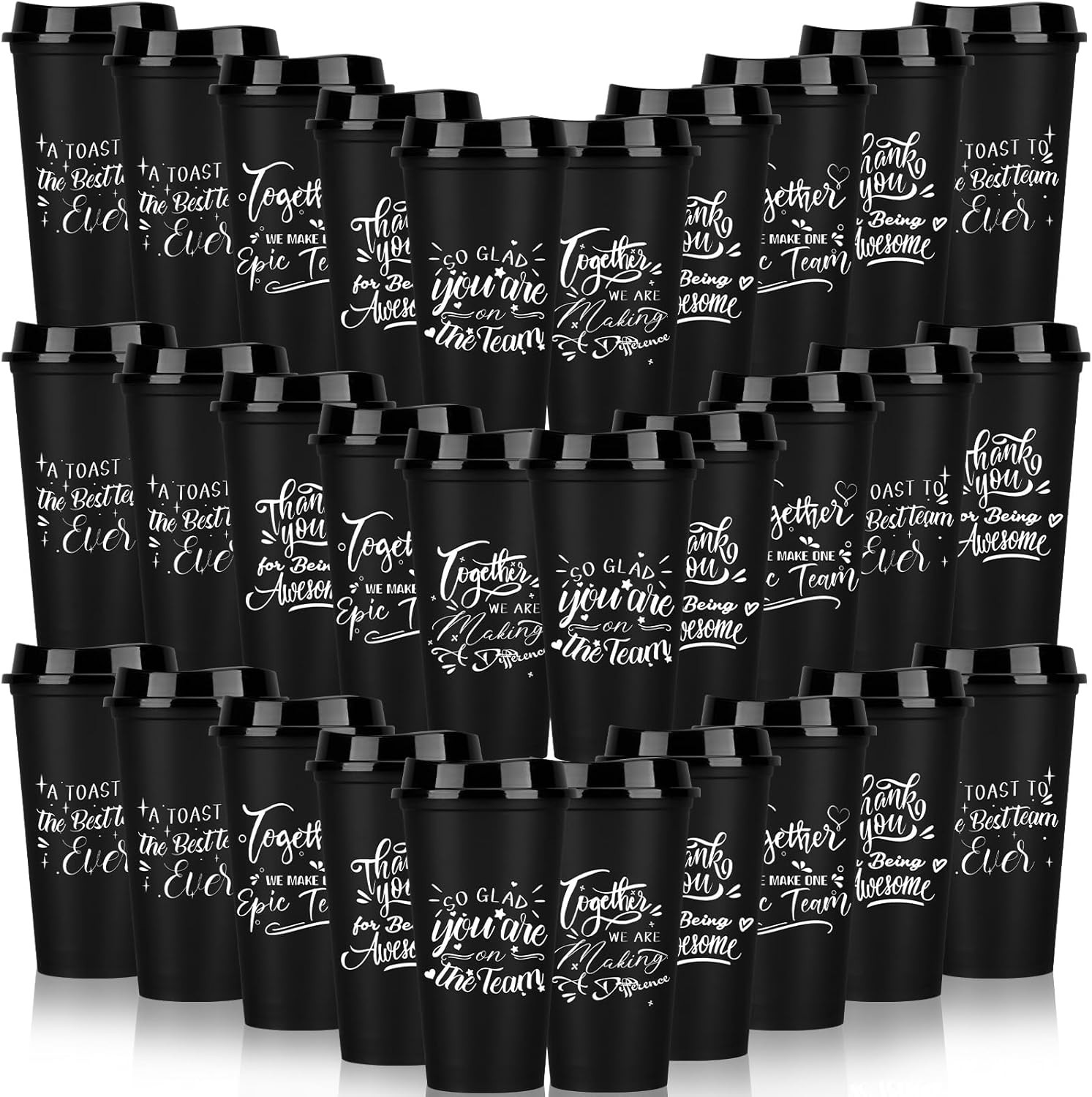 60 Pcs Inspirational Travel Mugs for Team Building Gifts – 16 Oz Black Cups