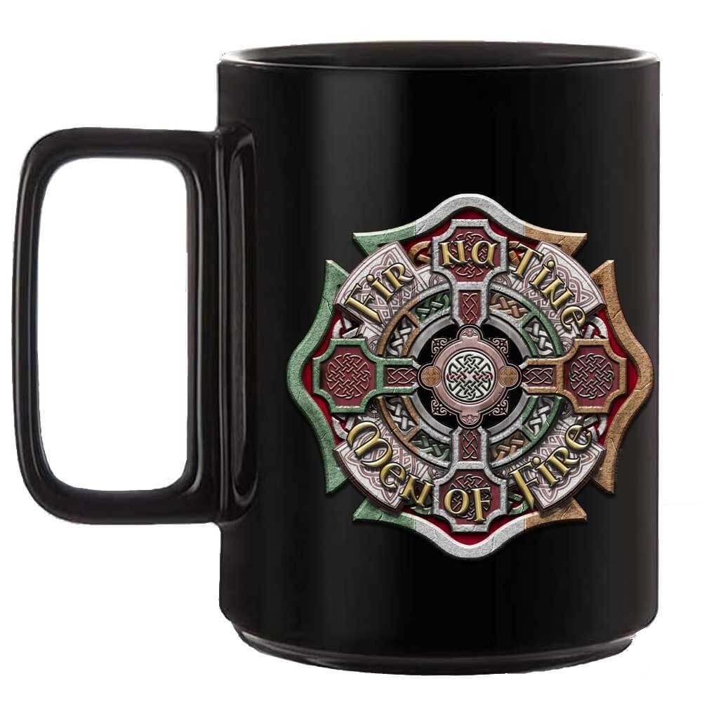 Fir Na Tine Celtic Cross Firefighter Black or White 15 oz Custom Coffee Mug